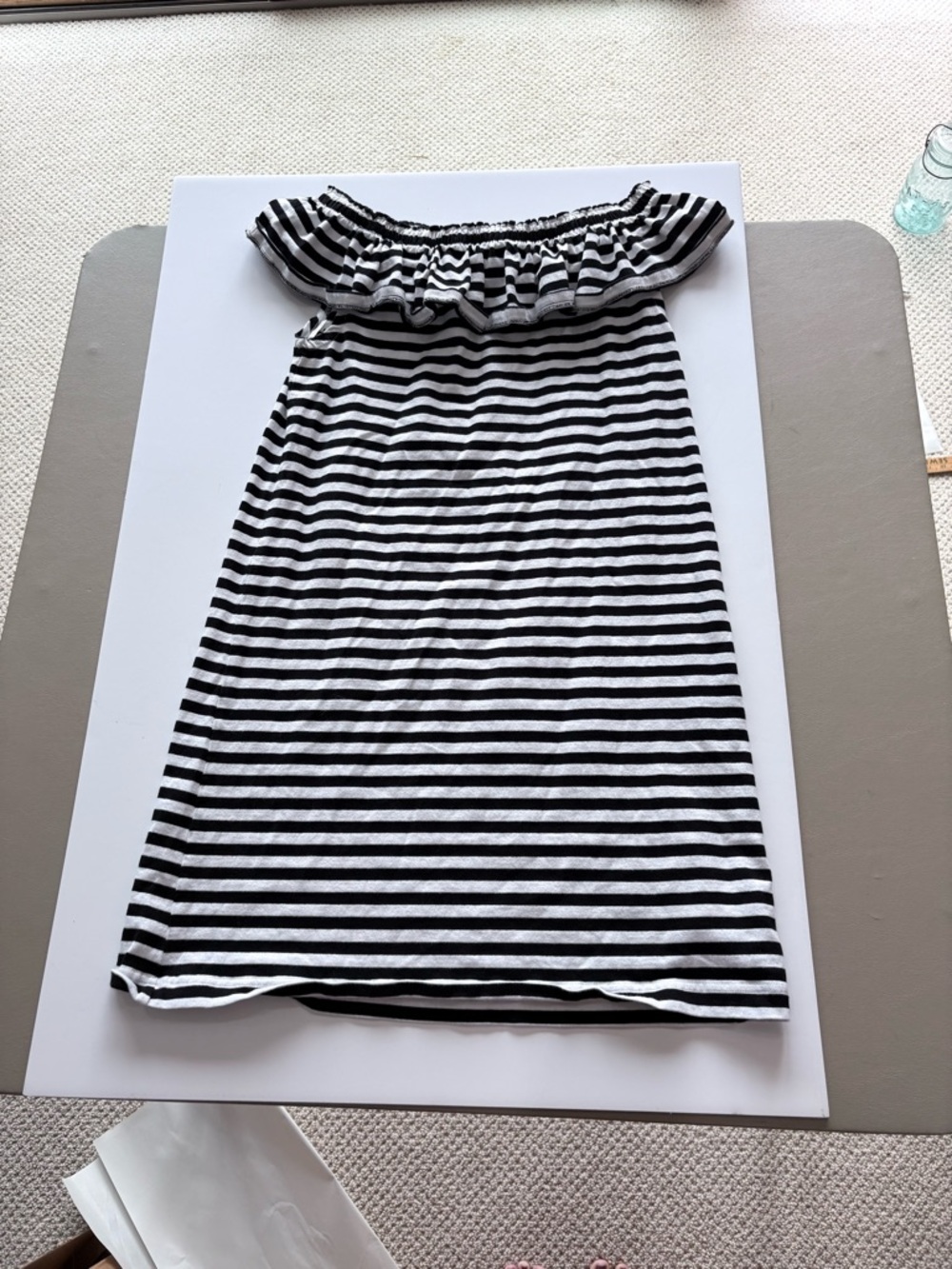 kate spade Black and White Striped Off-Shoulder Ruffle Dress